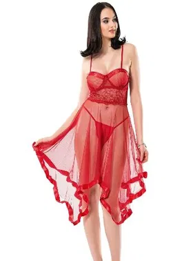 Sistina Kırmızı Askılı Transparan Gecelik Sistina 229