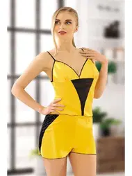 Sistina Sistina 290 Sarı Siyah Saten Atlet Şort Takım
