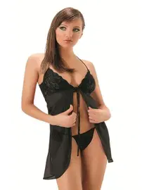 Sistina Sistina 641 Dantelli Siyah Fantazi Gecelik Takım