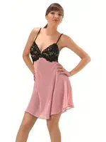 Siyah Pembe Askılı Fantazi Gecelik Takım Sistina 647