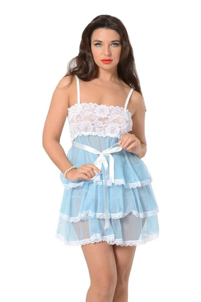 Dantelli Mavi Beyaz Askılı Fantazi Gecelik Sistina 686