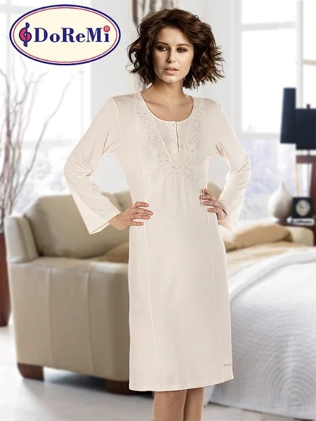 Geniş Yaka Uzun Kol DoReMi Bayan Gecelik