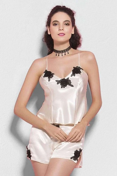 Mite Love Kadın iç Giyim Şortlu Saten Takım Pudra