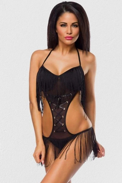 Mite Love Siyah Seksi Babydoll Püsküllü Fantazi Giyim