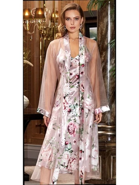 Jeremi 2'li Saten Desenli Uzun Gecelik Sabahlık Takım Jeremi 3052 - Alternatif Görünüm