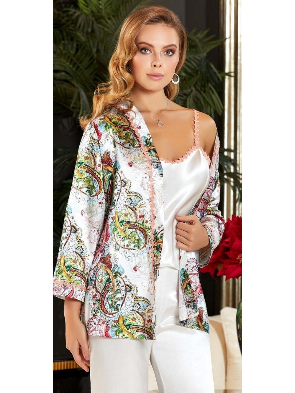 3'lü Saten Desenli Askılı Pijama Takım Jeremi 3140