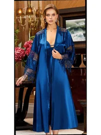 Jeremi 6'lı Saten Dantelli Gecelik Sabahlık Takımları Seti Jeremi 1015