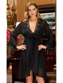 Jeremi 6'lı Saten Dantelli Gecelik Sabahlık Takımları Seti Jeremi 940