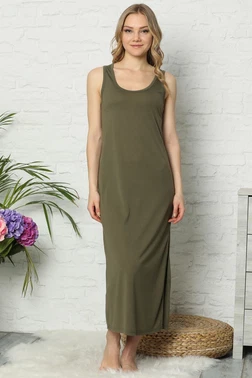 Akbeniz Akbeniz Kalın Askılı Haki Penye Uzun Gecelik 922 - Alternatif Görünüm