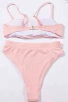 Angelsin Yüksek Bel Bikini Takım Pembe Pembe görsel 7