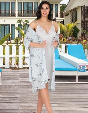 Lady Askılı Gecelik ve Çiçekli Sabahlık Takım Lady 562