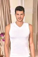 Berrak 1028 Erkek Ribana Kolsuz V Yaka Beyaz detay görünüm