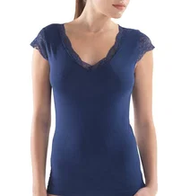 Black Spade BlackSpade Kadın Dantelli Lacivert T-Shirt 1348