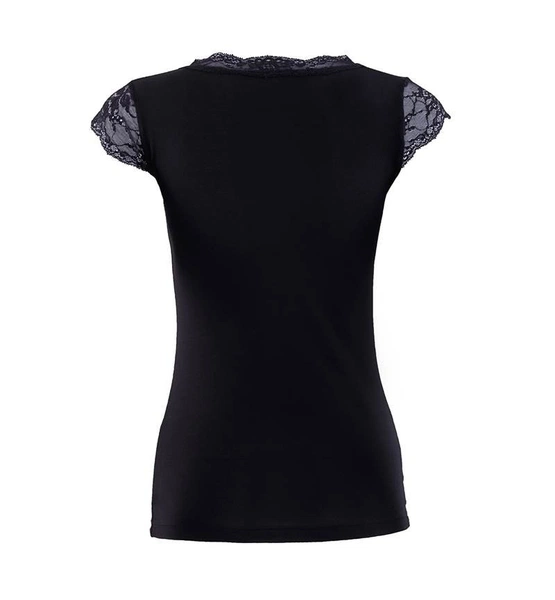 BlackSpade Kadın Dantelli Siyah T-Shirt 1348