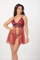 Bordo Fantazi Tül Gecelik Sistina 670 Bordo görsel 4