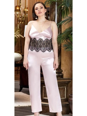 Jeremi Büyük Beden 3'Lü Saten Dantelli Askılı Pijama Takım Jeremi 3245 - Alternatif Görünüm