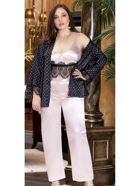 Büyük Beden 3'Lü Saten Dantelli Askılı Pijama Takım Jeremi 3245