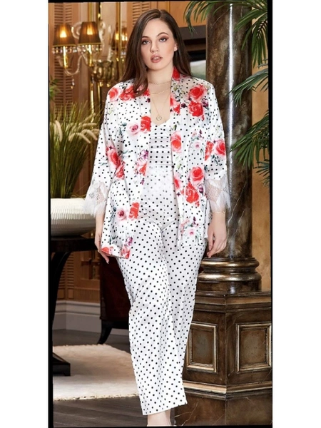 Büyük Beden Saten 3'Lü Askılı Pijama Takım Jeremi 3238