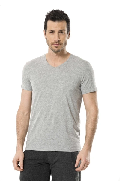 Cacharel Erkek Likralı V Yaka T-shirt 1332/GRİ