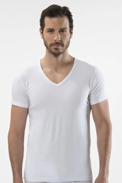 Cacharel - V yaka kısa kollu t-shirt 1306/BEYAZ