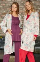 Çiçek Desen Sabahlıklı Lohusa Pijama Takımı Bone 5107 Mor