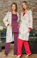 Çiçek Desen Sabahlıklı Lohusa Pijama Takımı Bone 5107 Fuşya farklı açı