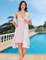 Desenli Pembe Gecelik ve Sabahlık Takım Lady 546 Görsel