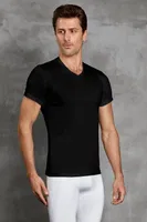 Doreanse Erkek V-Yaka Kısa Kollu V-Neck T-Shirt 2890 Siyah görsel 4