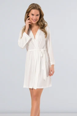 Türen Düz Bantlı Kısa Sabahlık Türen 3164/KREM