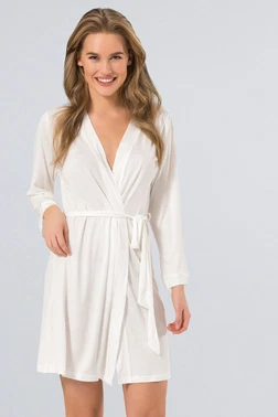 Türen Düz Bantlı Kısa Sabahlık Türen 3164/KREM - Alternatif Görünüm