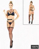Elawin Fantazi Sexy Lamine Bralet Jartiyer Takım 10075 Siyah