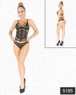 Elawin Fantazi Simli Dantel Büstiyer Külot Takım 5195 Siyah