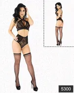 Elawin Fantazi Yüksek Bel Külot Çorap Sütyen Takım 5300 Siyah