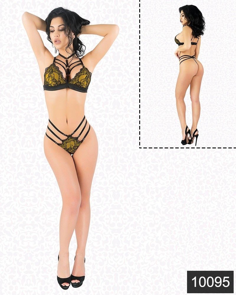 Elawin Seksi Sarı Lamine Jartiyer Takım 10095