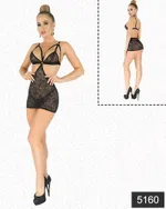 Elawin Simli Likralı Dantel Baby Doll 5160 Siyah