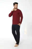 Erkek Bisiklet Yaka Uzun Kollu Pijama Takım 12052-A Öztaş Bordo