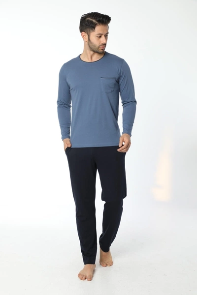 Erkek Bisiklet Yaka Uzun Kollu Pijama Takım 12053-A Öztaş