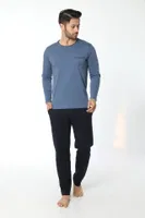 Erkek Bisiklet Yaka Uzun Kollu Pijama Takım 12053-A Öztaş İndigo