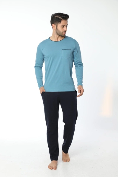 Erkek Bisiklet Yaka Uzun Kollu Pijama Takım 12055-A Öztaş