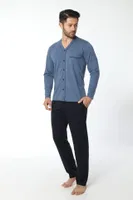 Erkek önü Düğmeli Uzun Kollu Pijama Takım 12033-A Öztaş İndigo
