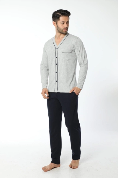 Erkek önü Düğmeli Uzun Kollu Pijama Takım 12034-A Öztaş
