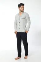 Erkek önü Düğmeli Uzun Kollu Pijama Takım 12034-A Öztaş Gri Melanj
