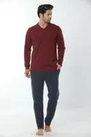Erkek V Yaka Uzun Kollu Pijama Takım 12006-A Öztaş Bordo-Lacivert