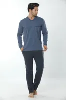 Erkek V Yaka Uzun Kollu Pijama Takım 12007-A Öztaş İndigo