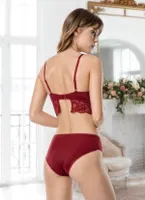 Godewo Burgundy Dolgusuz Dantel Sütyen Takımı TK20216 Bordo detay görünüm