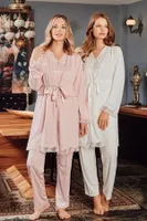 Hamile Lohusa 3 Lü Pijama Sabahlık Takım Bone Club 5104 Pudra