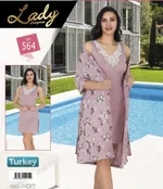 İp Askılı Penye Gecelikli Sabahlık 2'li Takım Lady 564 Görsel farklı açı