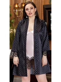 Jeremi Büyük Beden 2'Li Saten Kısa Gecelik Sabahlık Takım Jeremi 3244