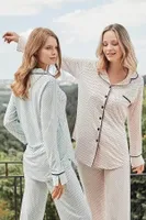 Justine Önden Düğmeli Pijama Takımı Bone Club 5125 Somon