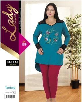 Lady Büyük Beden Uzun Kollu Taytlı Pijama Takım 159 - Alternatif Görünüm